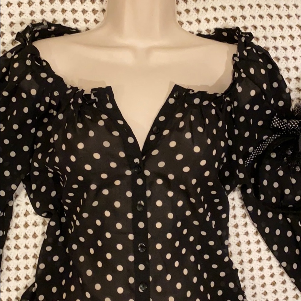 H & M POKA DOT BLOUSE BUTTON FRONT - Picture 2 of 13